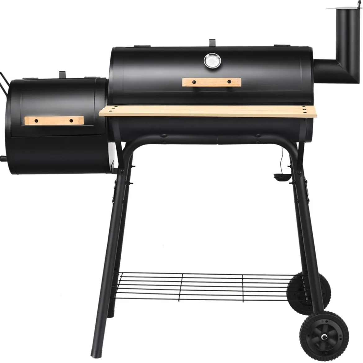 BBQ-Holzkohlegrill mit Rädern Grillwagen mit Deckel Outdoor-Grill 115 x 65 x 108 cm Schwarz