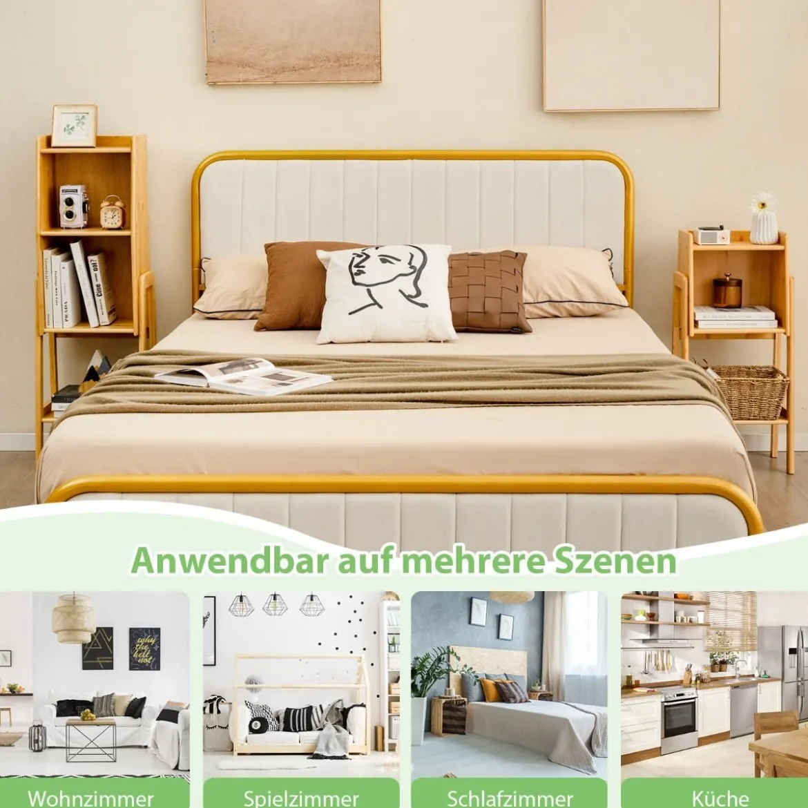 Bücherregal aus Bambus 3-stufiges mit Beinen & erhöhtem Kantendesign modernes Aufbewahrungsregal