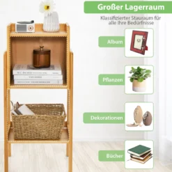 Bücherregal aus Bambus 3-stufiges mit Beinen & erhöhtem Kantendesign modernes Aufbewahrungsregal