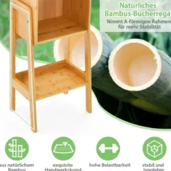Bücherregal aus Bambus 3-stufiges mit Beinen & erhöhtem Kantendesign modernes Aufbewahrungsregal
