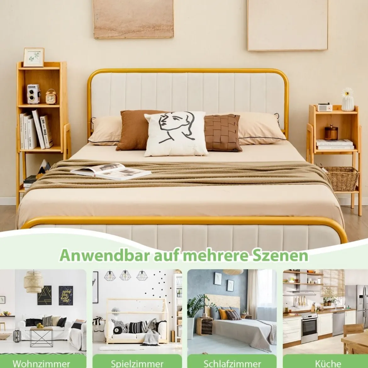 Bücherregal aus Bambus 4-stufiges mit Beinen & erhöhtem Kantendesign modernes Aufbewahrungsregal