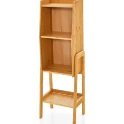 Bücherregal aus Bambus 4-stufiges mit Beinen & erhöhtem Kantendesign modernes Aufbewahrungsregal