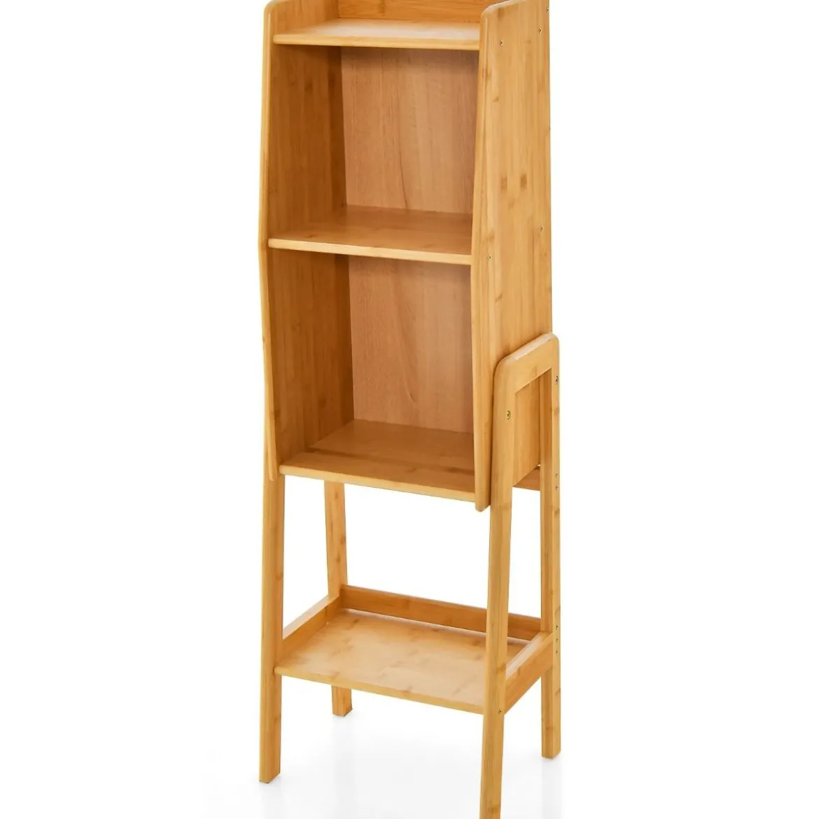 Bücherregal aus Bambus 4-stufiges mit Beinen & erhöhtem Kantendesign modernes Aufbewahrungsregal