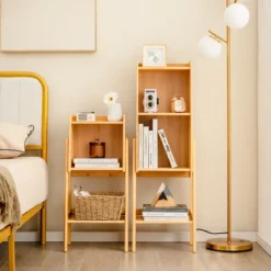 Bücherregal aus Bambus 4-stufiges mit Beinen & erhöhtem Kantendesign modernes Aufbewahrungsregal