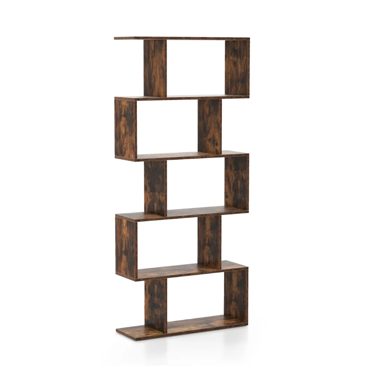 Bücherregal aus Holz mit 5 Ebenen & Kippschutz Freistehender Raumteiler Standregal Vintagebraun