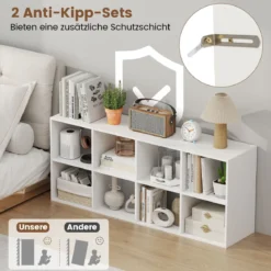 Bücherregal Bücherschrank mit 8 Fächern Büroregal Würfelregal Standregal Aufbewahrungregal 121,5 x 29 x 61 cm Weiß