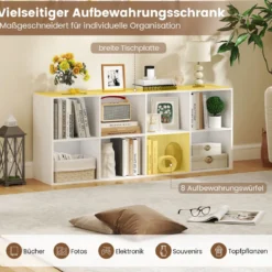 Bücherregal Bücherschrank mit 8 Fächern Büroregal Würfelregal Standregal Aufbewahrungregal 121,5 x 29 x 61 cm Weiß