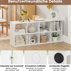 Bücherregal Bücherschrank mit 8 Fächern Büroregal Würfelregal Standregal Aufbewahrungregal 121,5 x 29 x 61 cm Weiß