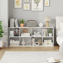 Bücherregal Bücherschrank mit 8 Fächern Büroregal Würfelregal Standregal Aufbewahrungregal 121,5 x 29 x 61 cm Weiß