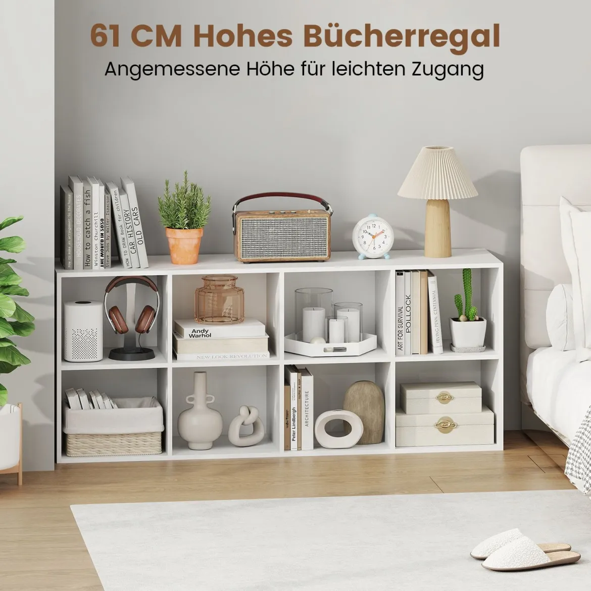 Bücherregal Bücherschrank mit 8 Fächern Büroregal Würfelregal Standregal Aufbewahrungregal 121,5 x 29 x 61 cm Weiß