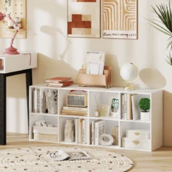 Bücherregal Bücherschrank mit 8 Fächern Büroregal Würfelregal Standregal Aufbewahrungregal 121,5 x 29 x 61 cm Weiß
