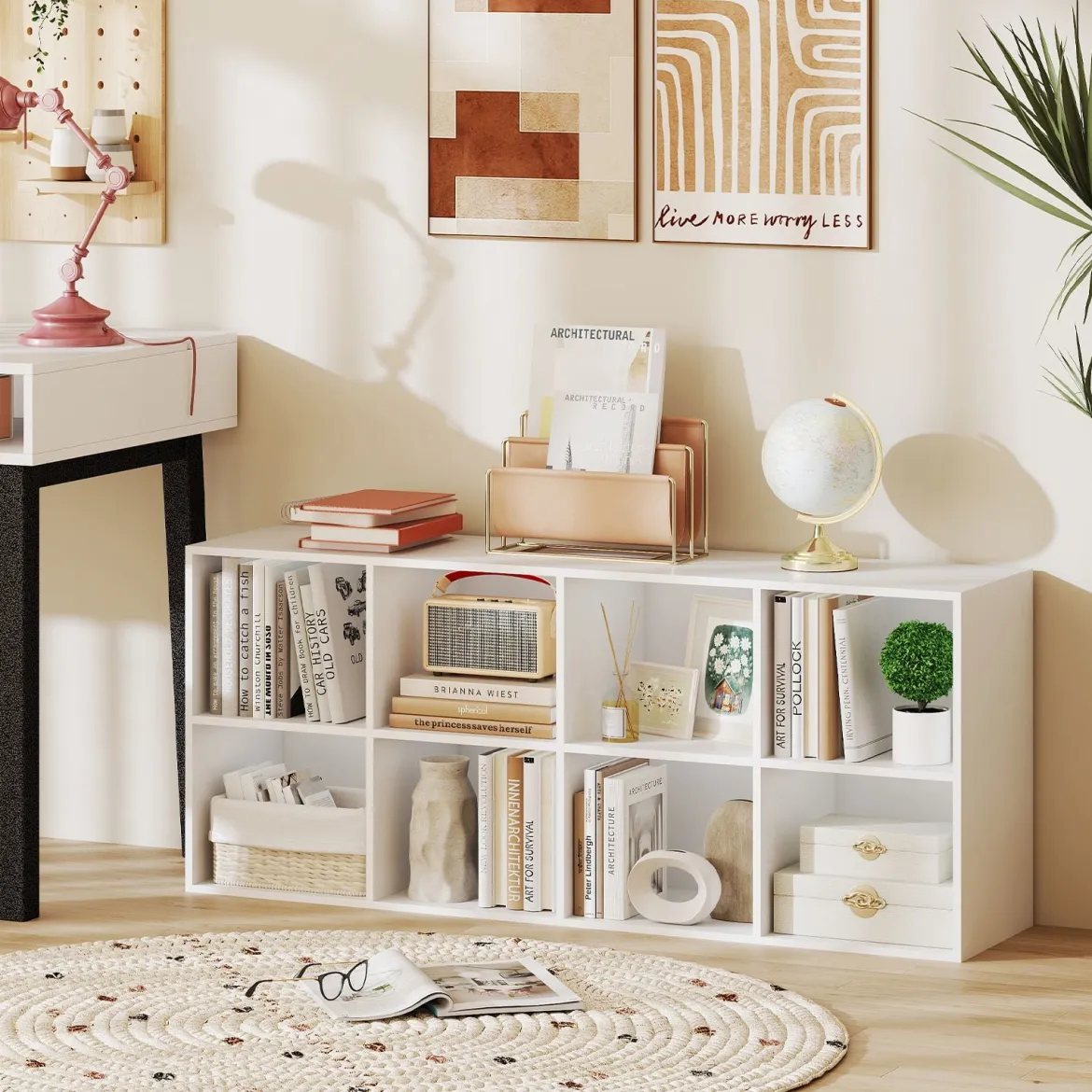 Bücherregal Bücherschrank mit 8 Fächern Büroregal Würfelregal Standregal Aufbewahrungregal 121,5 x 29 x 61 cm Weiß