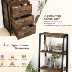 Bücherregal Büroregal mit 3 Schubladen & 4 offenen Regalen 51 x 40 x 175 cm Rustikales Braun + Schwarz