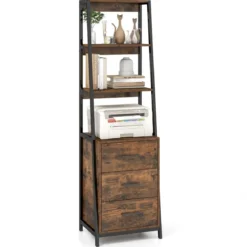 Bücherregal Büroregal mit 3 Schubladen & 4 offenen Regalen 51 x 40 x 175 cm Rustikales Braun + Schwarz