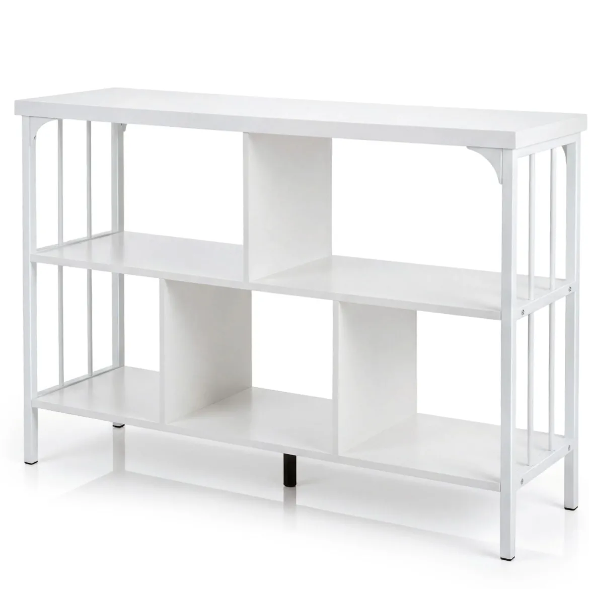 Bücherregal 3 Ebenen Standregal mit 5 Offenen Fächern & Seitlichen Schutzstreben 109 x 34 x 76 cm Weiß