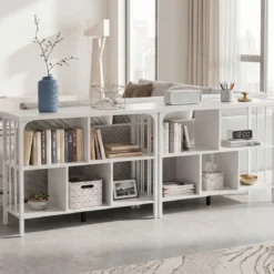 Bücherregal 3 Ebenen Standregal mit 5 Offenen Fächern & Seitlichen Schutzstreben 109 x 34 x 76 cm Weiß