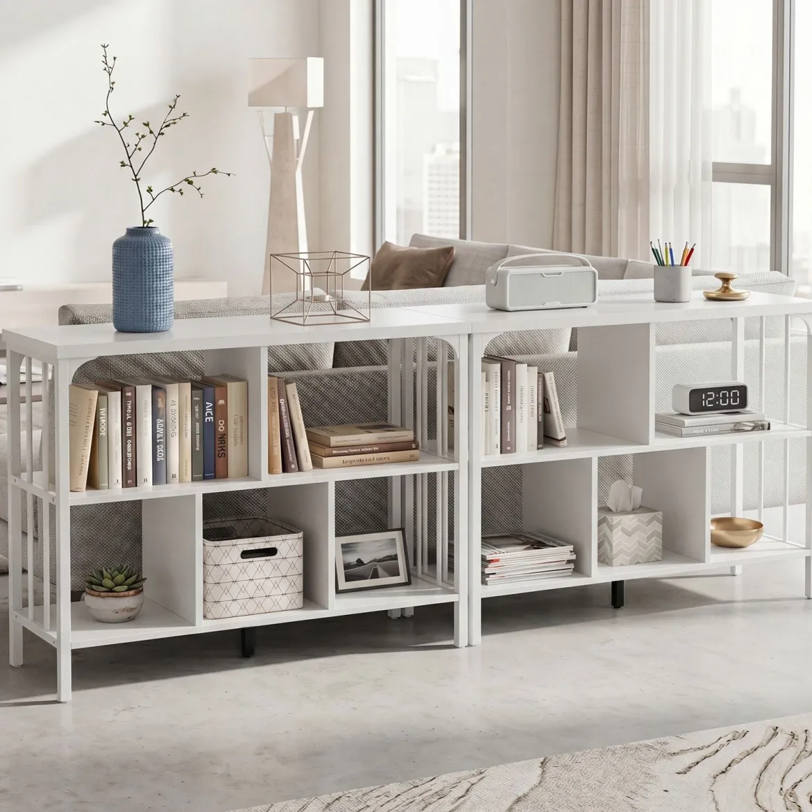 Bücherregal 3 Ebenen Standregal mit 5 Offenen Fächern & Seitlichen Schutzstreben 109 x 34 x 76 cm Weiß