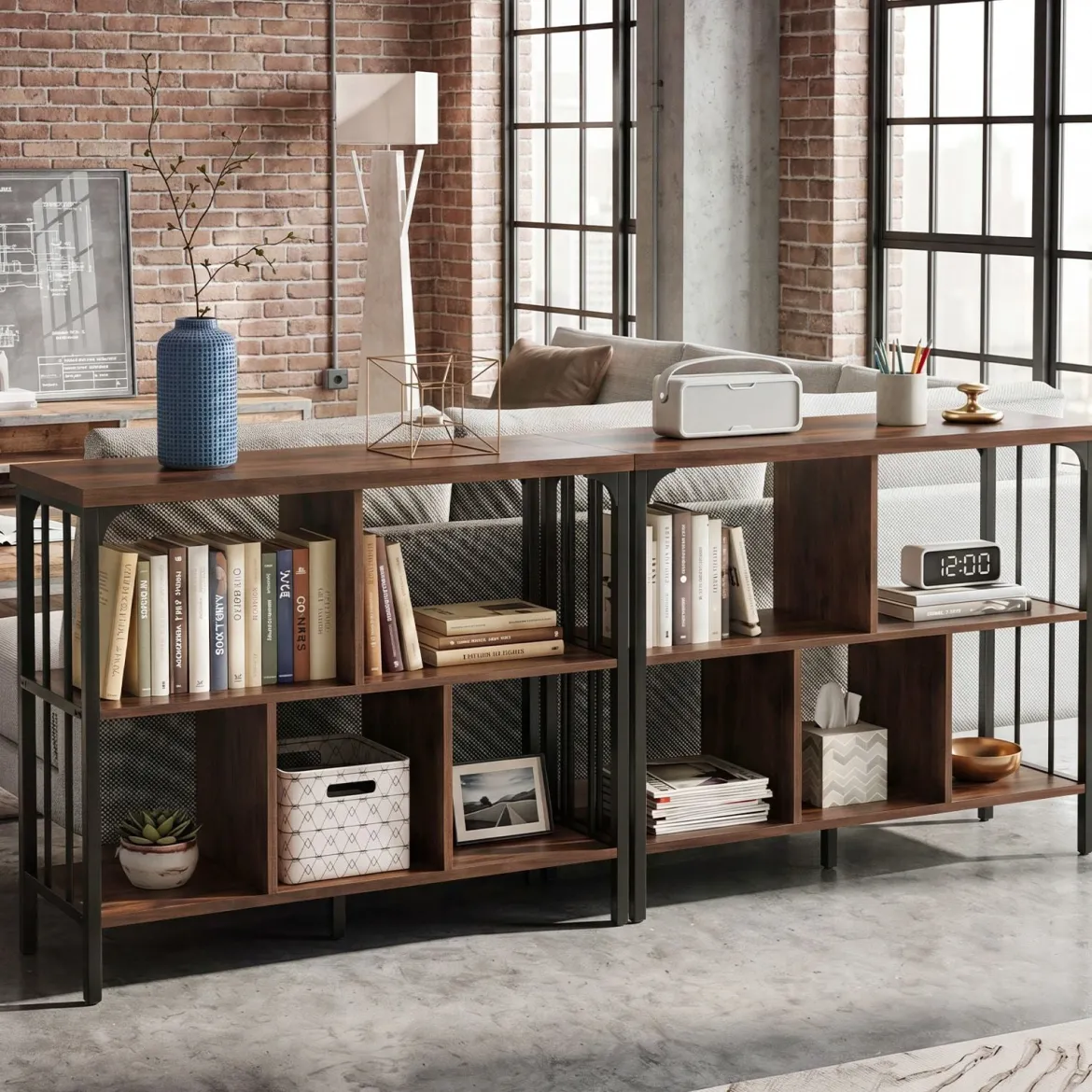 Bücherregal 3 Ebenen Standregal mit 5 Offenen Fächern & Seitlichen Schutzstreben 109 x 34 x 76 cm Braun
