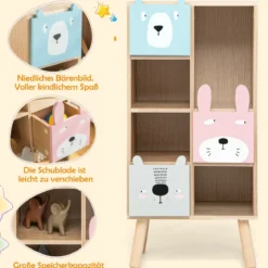 Bücherregal für Kinder Kinderzimmerschrank mit 3 Schubladen aus Holz 40 x 25,5 x 82,5 cm Natur