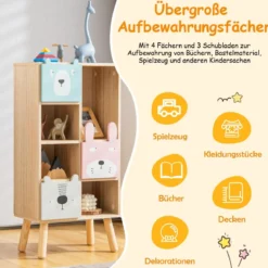 Bücherregal für Kinder Kinderzimmerschrank mit 3 Schubladen aus Holz 40 x 25,5 x 82,5 cm Natur