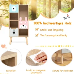 Bücherregal für Kinder Kinderzimmerschrank mit 3 Schubladen aus Holz 40 x 25,5 x 82,5 cm Natur