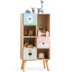 Bücherregal für Kinder Kinderzimmerschrank mit 3 Schubladen aus Holz 40 x 25,5 x 82,5 cm Natur