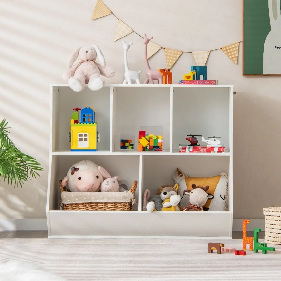 Bücherregal für Kinder mit 5 Würfelfächern Kinderregal aus Holz mit Kippsicherungen Weiß