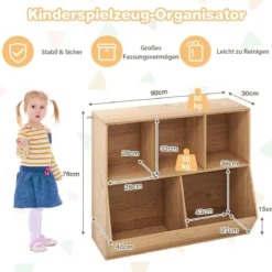 Bücherregal für Kinder mit 5 Würfelfächern Kinderregal aus Holz mit Kippsicherungen Natur