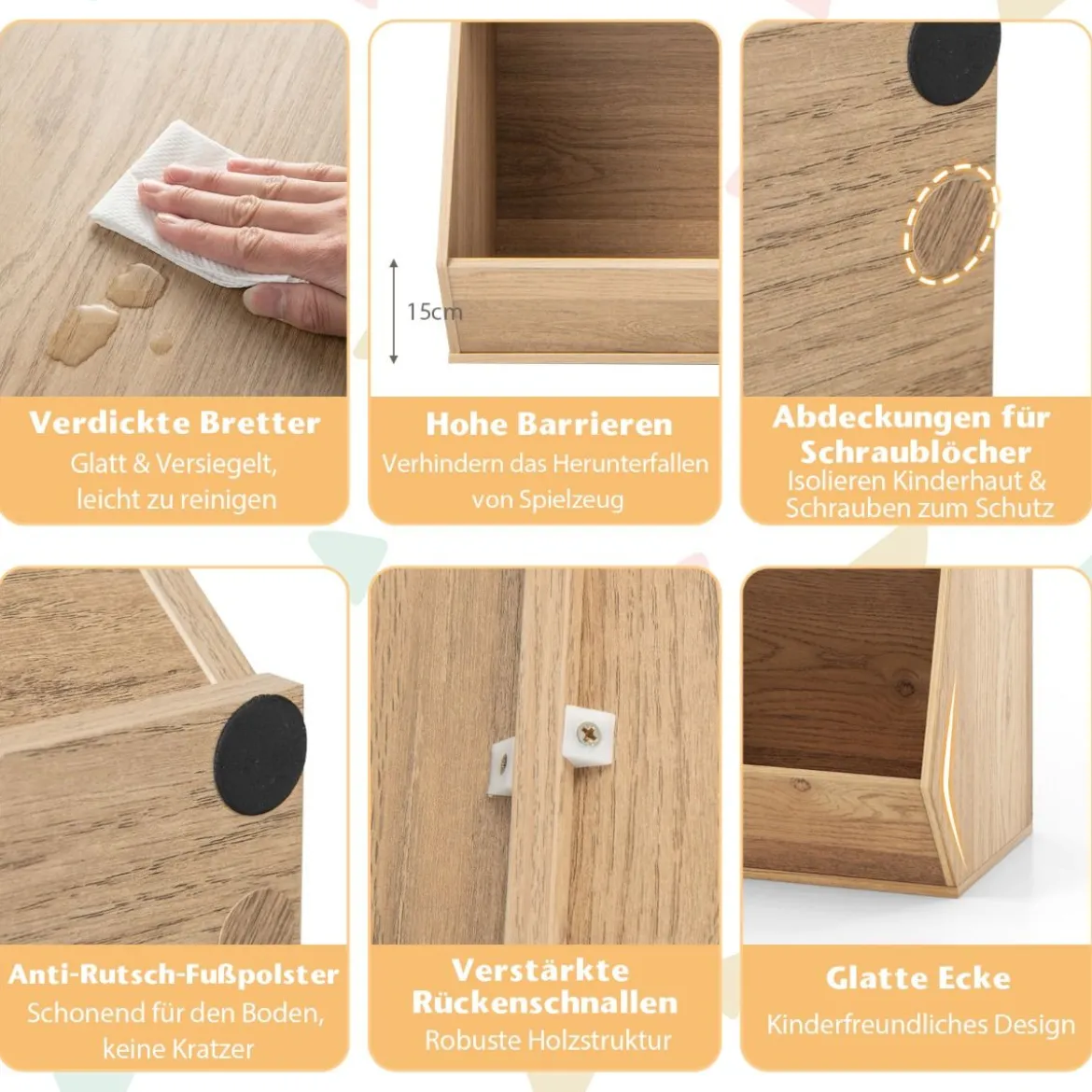 Bücherregal für Kinder mit 5 Würfelfächern Kinderregal aus Holz mit Kippsicherungen Natur