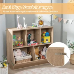 Bücherregal für Kinder mit 5 Würfelfächern Kinderregal aus Holz mit Kippsicherungen Natur
