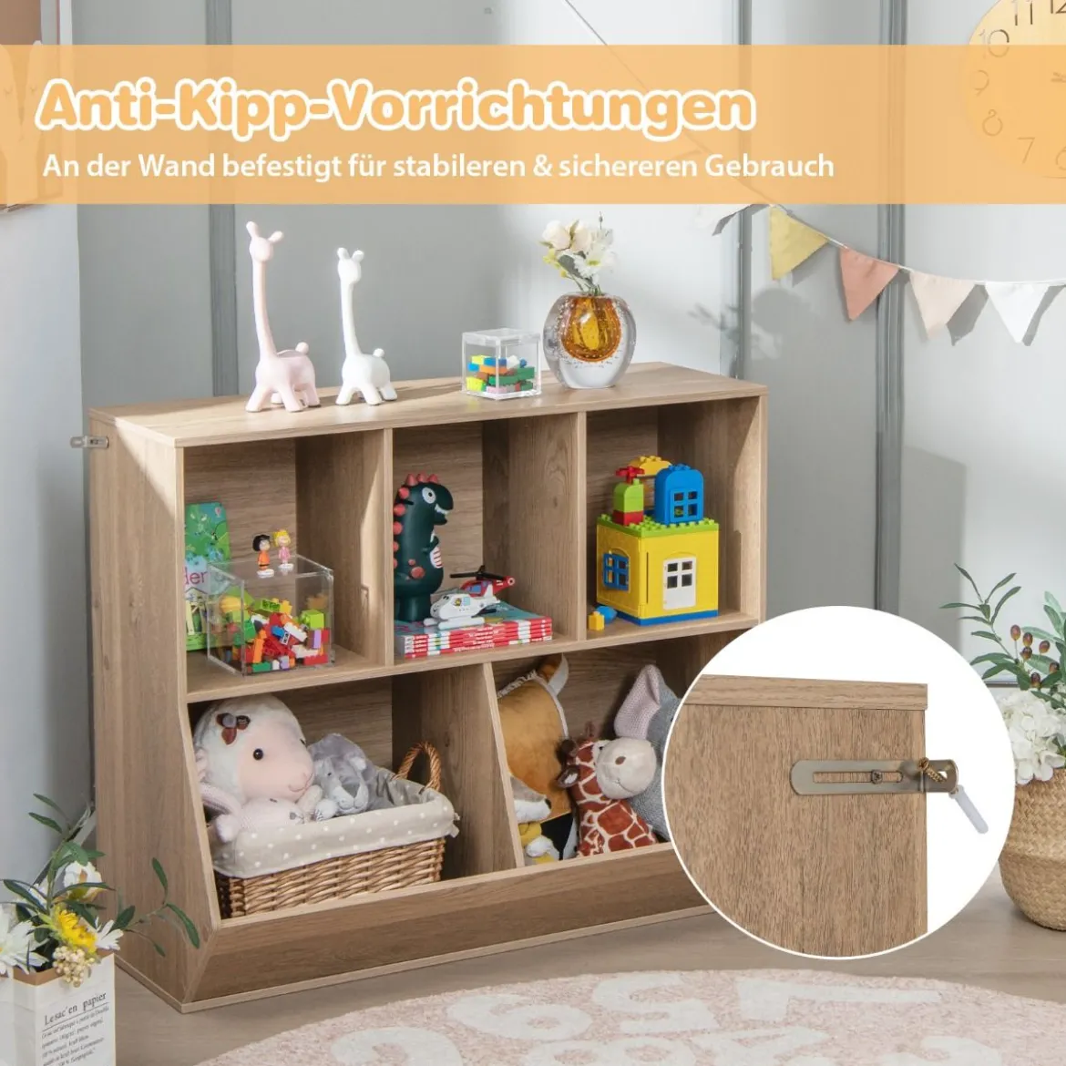Bücherregal für Kinder mit 5 Würfelfächern Kinderregal aus Holz mit Kippsicherungen Natur