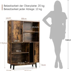 Bücherregal Holz Aufbewahrungsschrank mit Türen und offene Regale 80 x 24 x 120 cm Kaffee