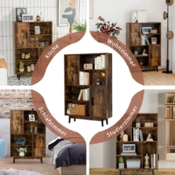 Bücherregal Holz Aufbewahrungsschrank mit Türen und offene Regale 80 x 24 x 120 cm Kaffee