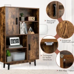 Bücherregal Holz Aufbewahrungsschrank mit Türen und offene Regale 80 x 24 x 120 cm Kaffee