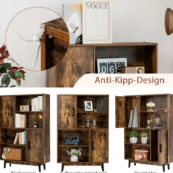 Bücherregal Holz Aufbewahrungsschrank mit Türen und offene Regale 80 x 24 x 120 cm Kaffee