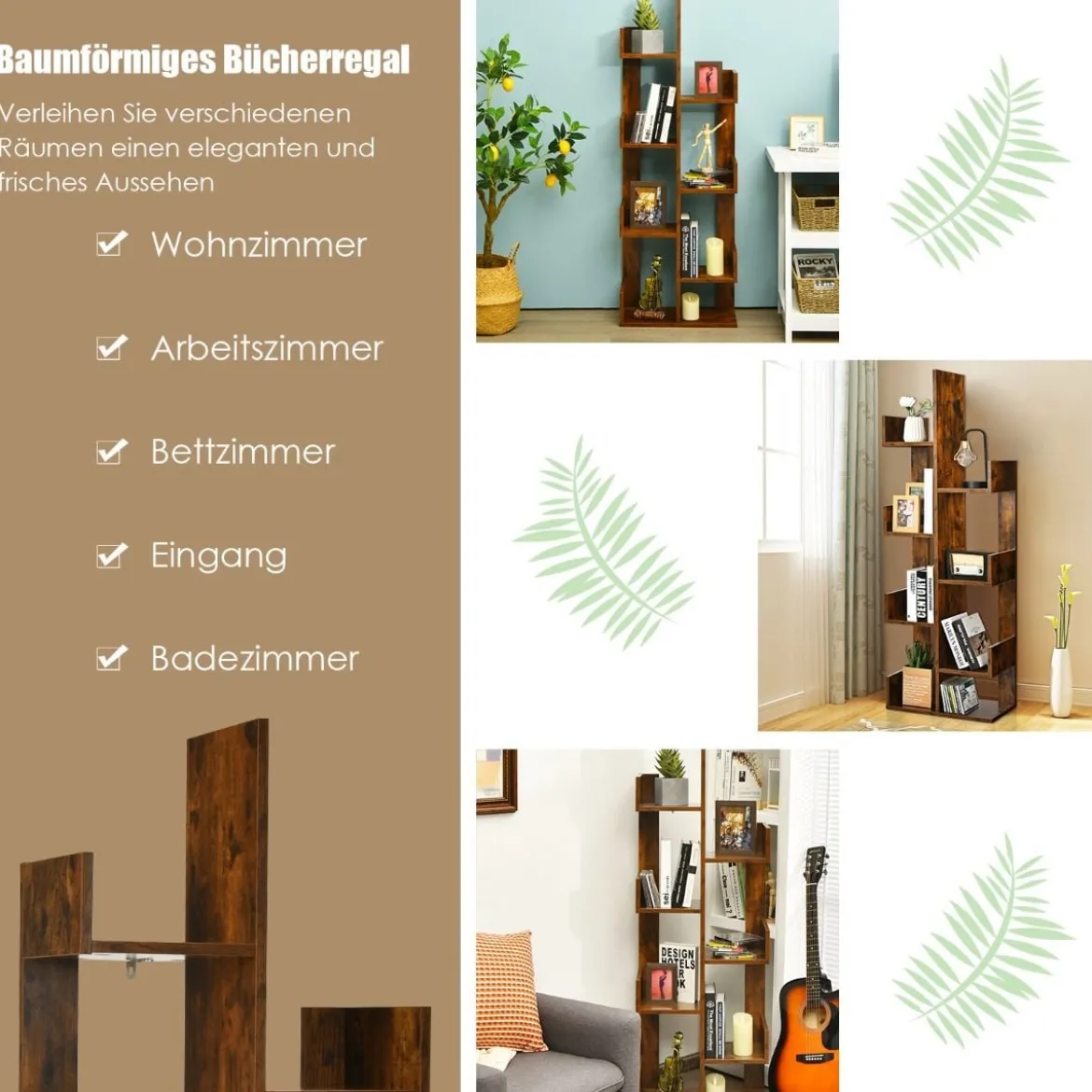 Bücherregal im Baumform mit 8 Fächern Standregal Aufbewahrungsregal 50 x 25 x 145 cm