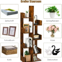 Bücherregal im Baumform mit 8 Fächern Standregal Aufbewahrungsregal 50 x 25 x 145 cm