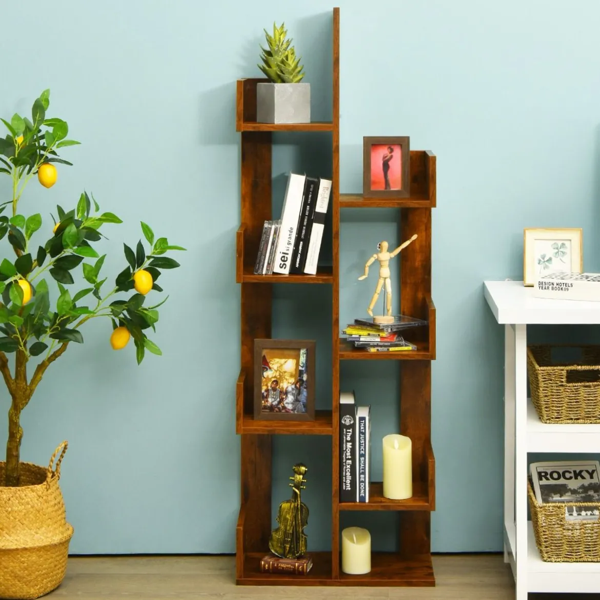 Bücherregal im Baumform mit 8 Fächern Standregal Aufbewahrungsregal 50 x 25 x 145 cm