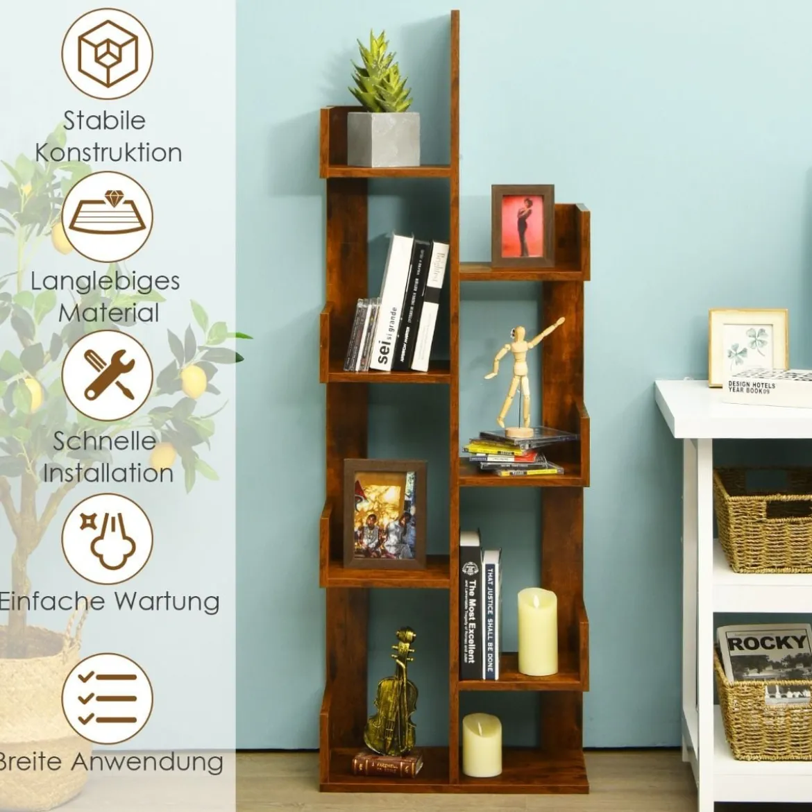 Bücherregal im Baumform mit 8 Fächern Standregal Aufbewahrungsregal 50 x 25 x 145 cm