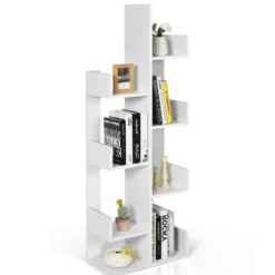 Bücherregal im Baumform mit 8 Fächern Standregal Aufbewahrungsregal 50 x 25 x 145 cm Weiß