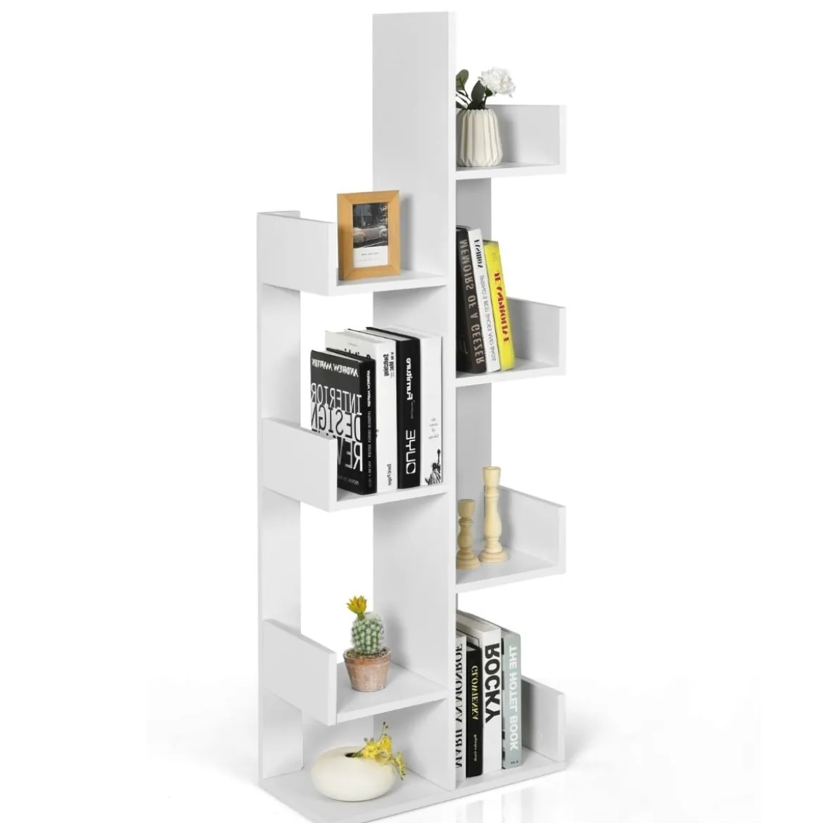 Bücherregal im Baumform mit 8 Fächern Standregal Aufbewahrungsregal 50 x 25 x 145 cm Weiß