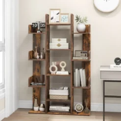 Bücherregal im Baumform Regal mit 13 offenen Fächern 86 x 24,5 x 141 cm Weiß/Braun