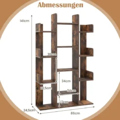 Bücherregal im Baumform Regal mit 13 offenen Fächern 86 x 24,5 x 141 cm Weiß/Braun