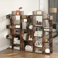 Bücherregal im Baumform Regal mit 13 offenen Fächern 86 x 24,5 x 141 cm Weiß/Braun