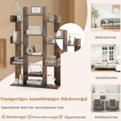 Bücherregal im Baumform Regal mit 13 offenen Fächern 86 x 24,5 x 141 cm Weiß/Braun