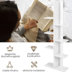 Bücherregal in Baumform mit 8 Ablagen Freistehendes Standregal Büroregal 50 x 20 x 141 cm