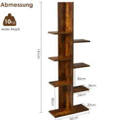 Bücherregal in Baumform mit 8 Ablagen Freistehendes Standregal Büroregal 50 x 20 x 141 cm
