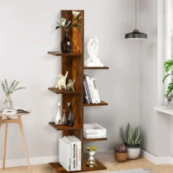 Bücherregal in Baumform mit 8 Ablagen Freistehendes Standregal Büroregal 50 x 20 x 141 cm