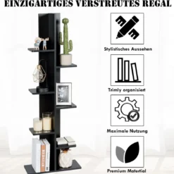 Bücherregal in Baumform mit 8 Ablagen Freistehendes Standregal Büroregal 50 x 20 x 141 cm