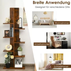 Bücherregal in Baumform mit 8 Ablagen Freistehendes Standregal Büroregal 50 x 20 x 141 cm